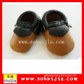 2015 Best style child moccasin coffee and black tassels cow real leather flat shoes with baby
